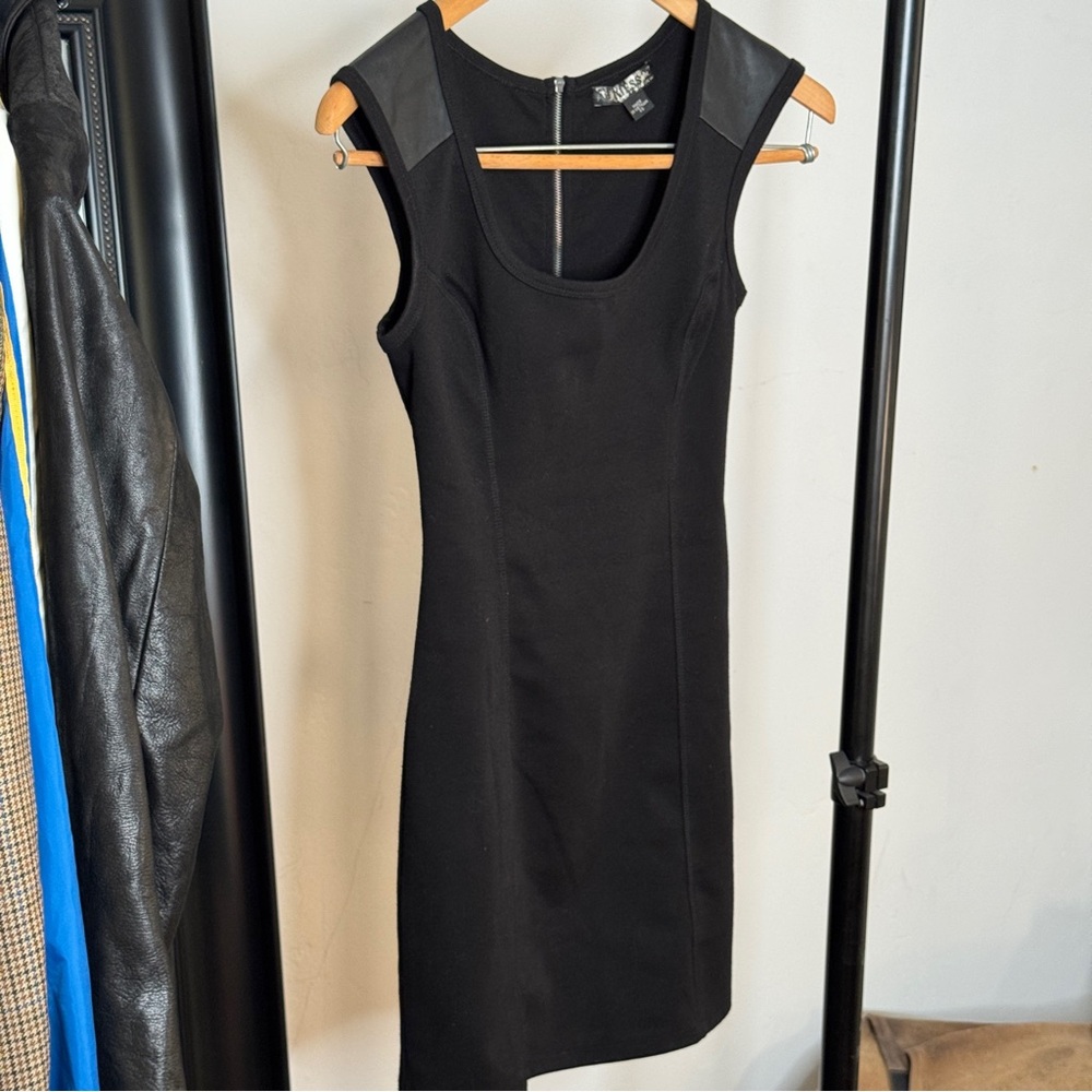 Guess Black Mini Dress with Leather Accents
